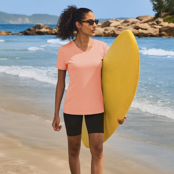 Women's UPF 50+ Sun Protection V - Neck Quick Dry Short Sleeve T-shirts - C22W727
