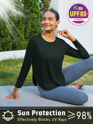 TACVASEN Black Women's UPF 80+ Breathable Lightweight Shirts