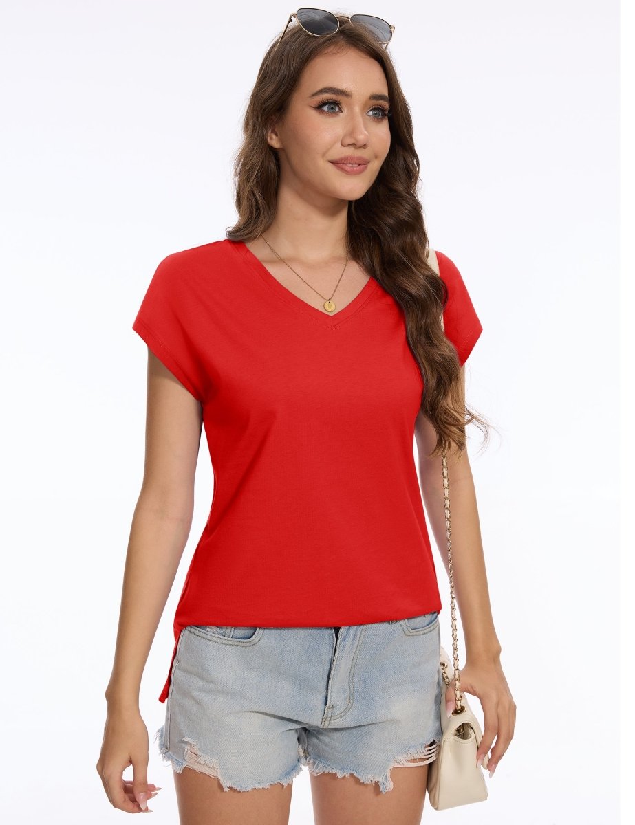 TACVASEN Tomato Women's V Neck Cap Sleeve Cotton T-Shirt
