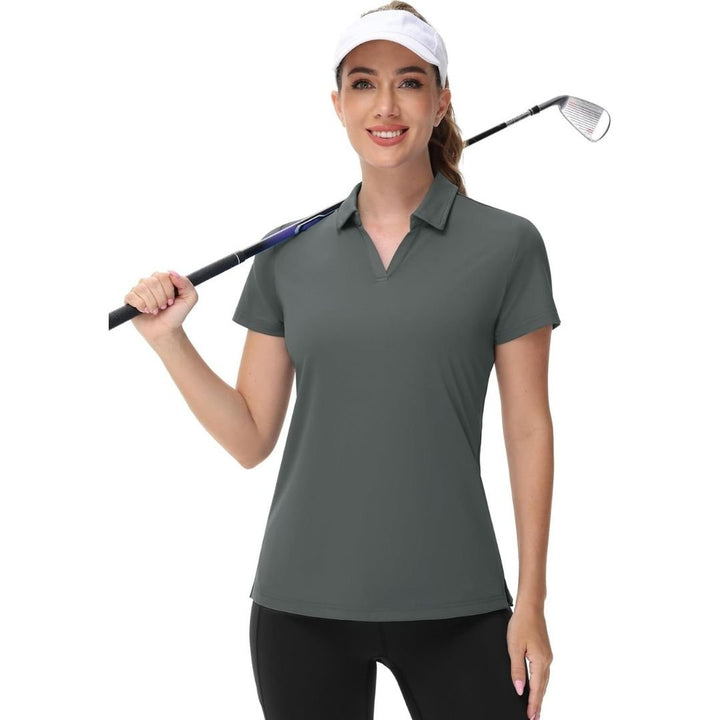 Womens V Neck Quick Dry UPF 50+ Golf Polo Shirt - Women's Shirts