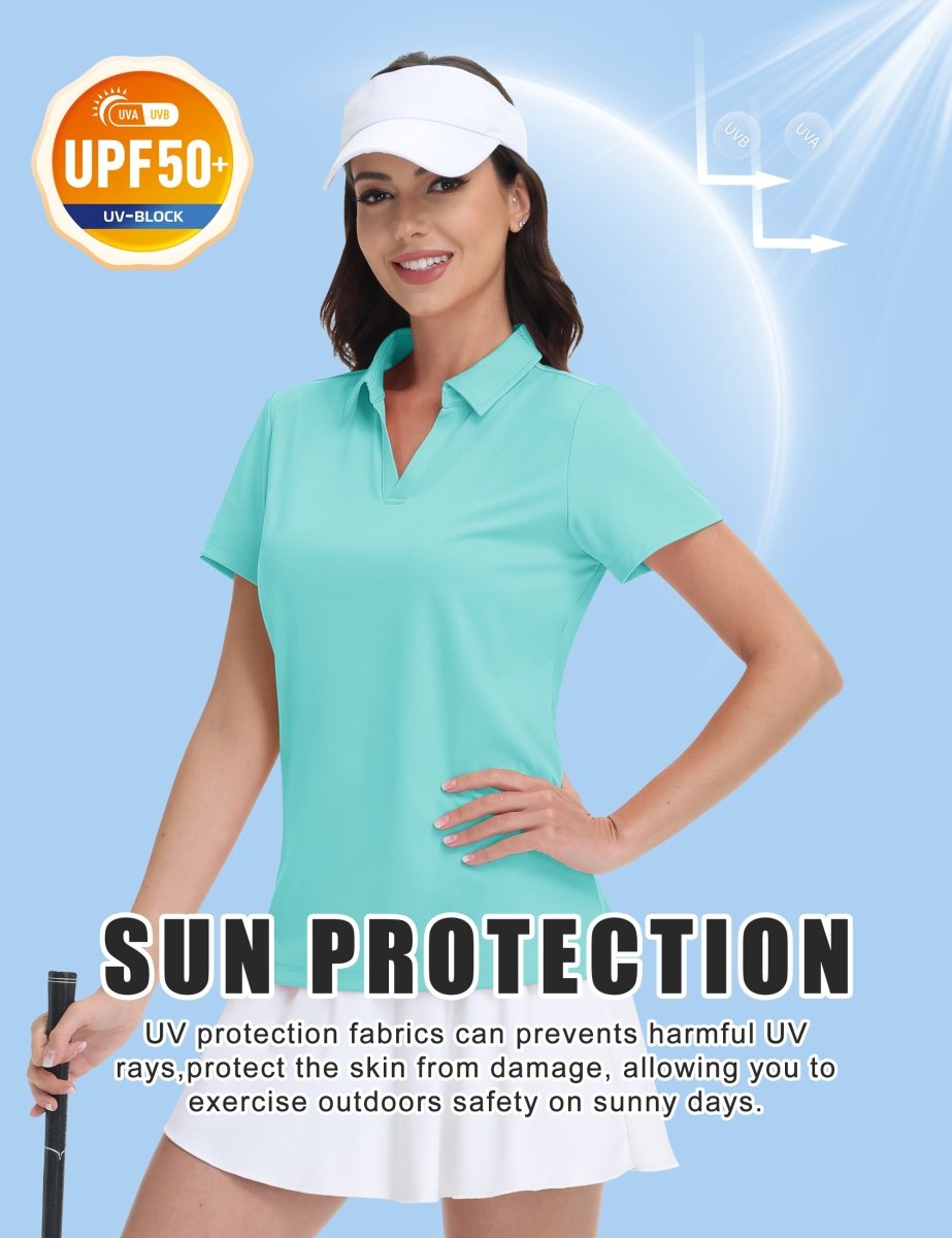 TACVASEN Light Lake Blue Women's V-Neck UPF 50+ Quick Dry Golf Polos