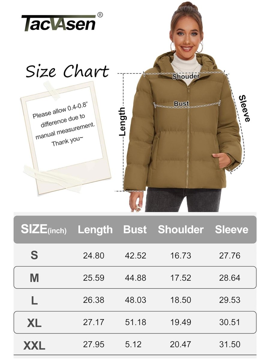 TACVASEN Brown Women's Warm Hooded Down Jacket for Winter