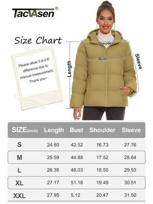 TACVASEN Khaki Women's Warm Hooded Down Jacket for Winter