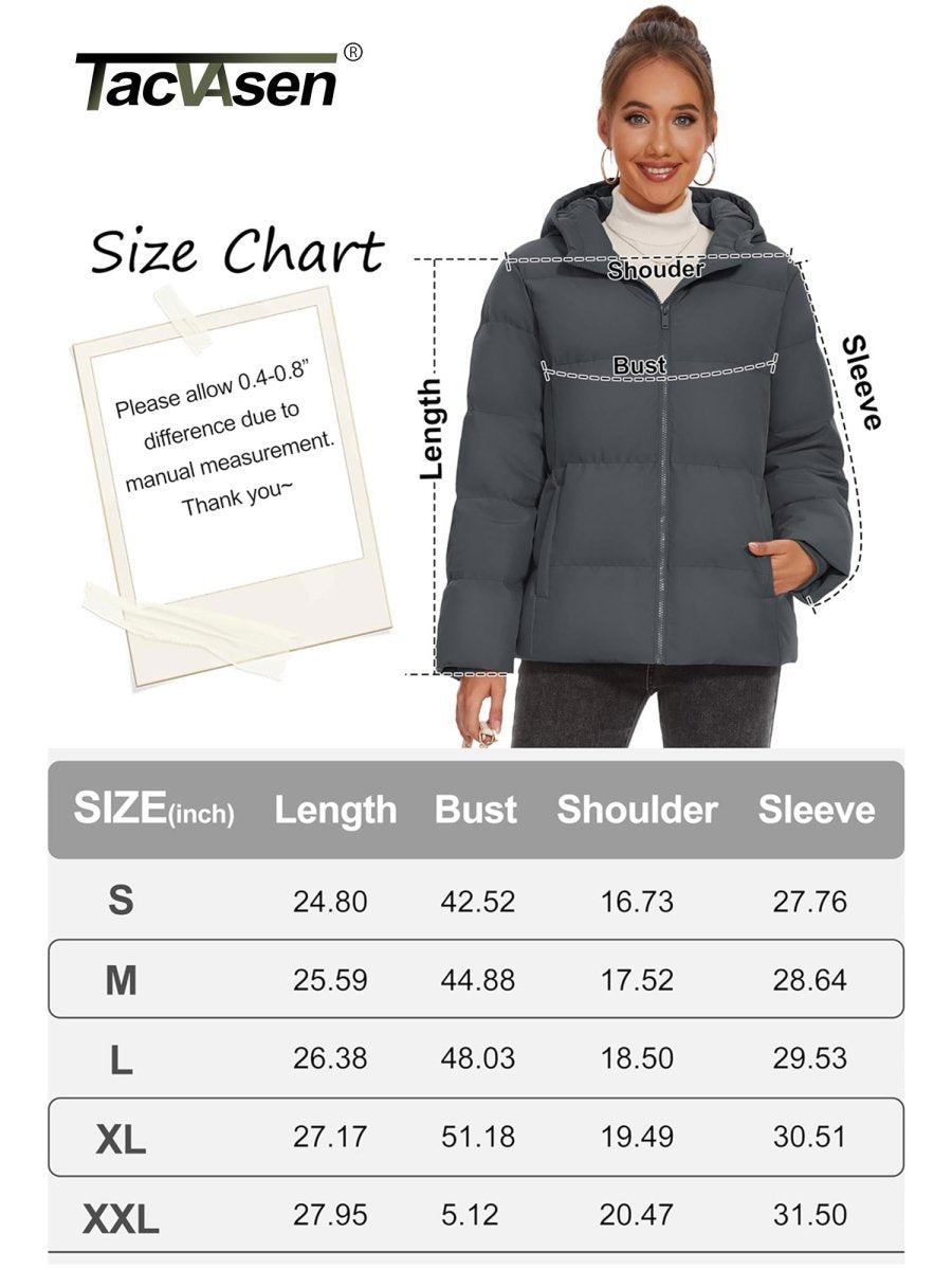 TACVASEN Dark Grey Women's Warm Hooded Down Jacket for Winter
