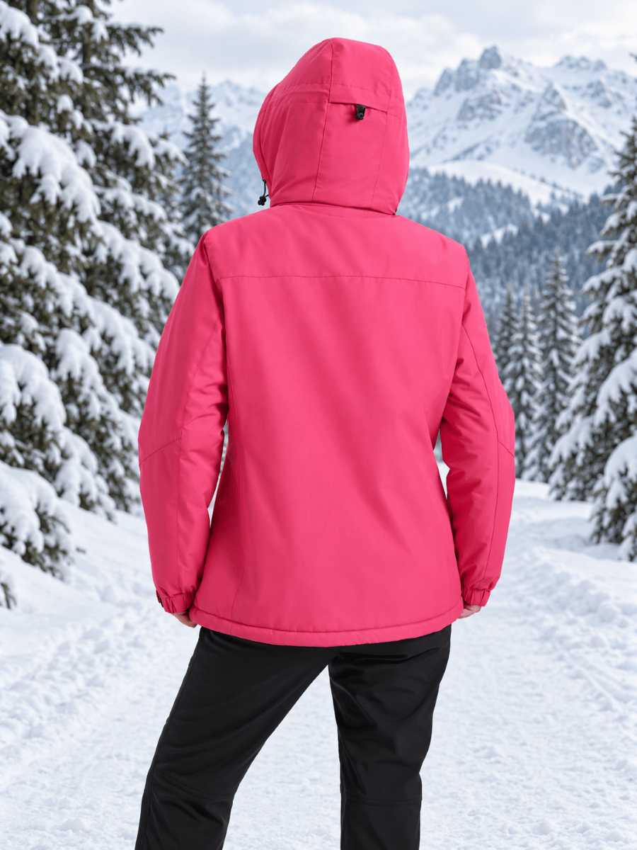 TACVASEN Rose Red Women's Waterproof Ski Snow Warm Fleece Lined Jacket