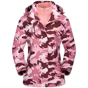 TACVASEN Pink Camo Women's 3 - IN - 1 Waterproof Coats Windproof Fleece Ski Jacket