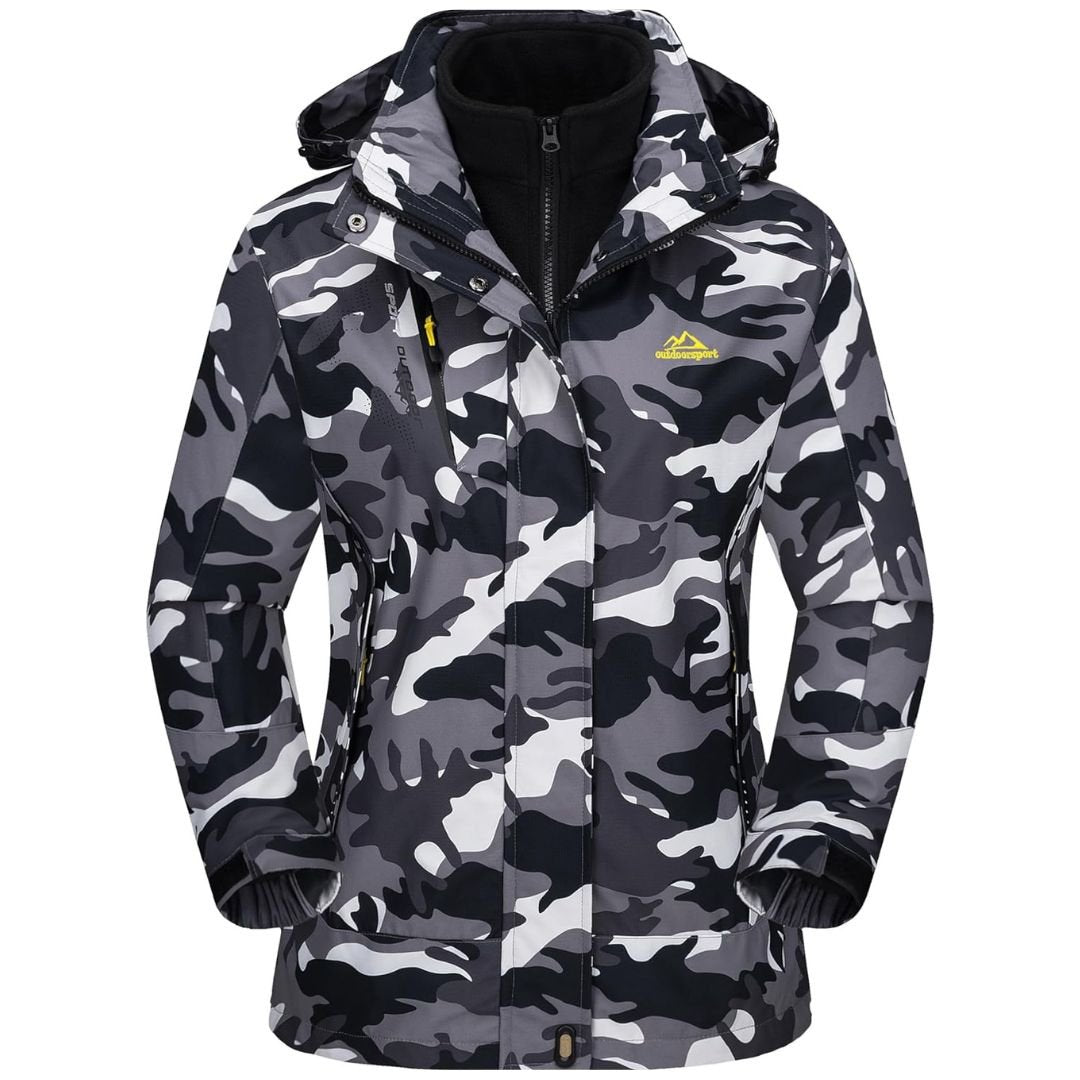 TACVASEN Black Camo Women's 3 - IN - 1 Waterproof Coats Windproof Fleece Ski Jacket
