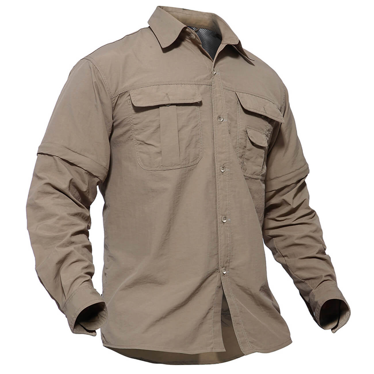 TACVASEN Khaki Men's Breathable Quick - Dry Convertible Outdoor Shirt