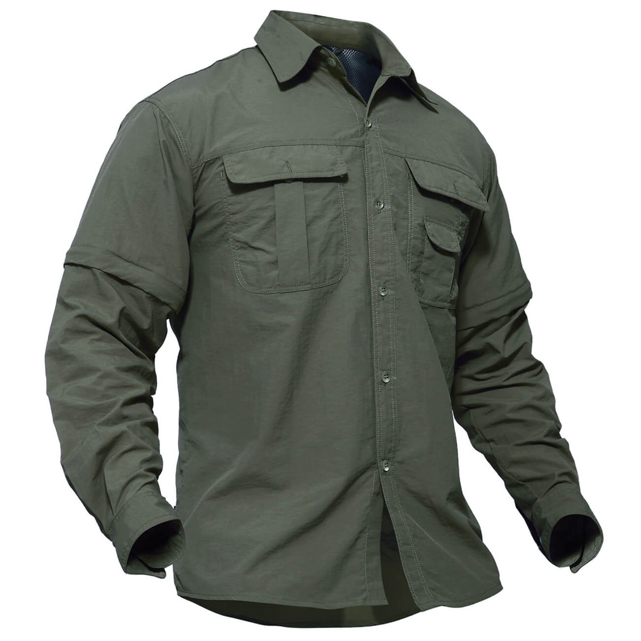 TACVASEN Army Green Men's Breathable Quick - Dry Convertible Outdoor Shirt