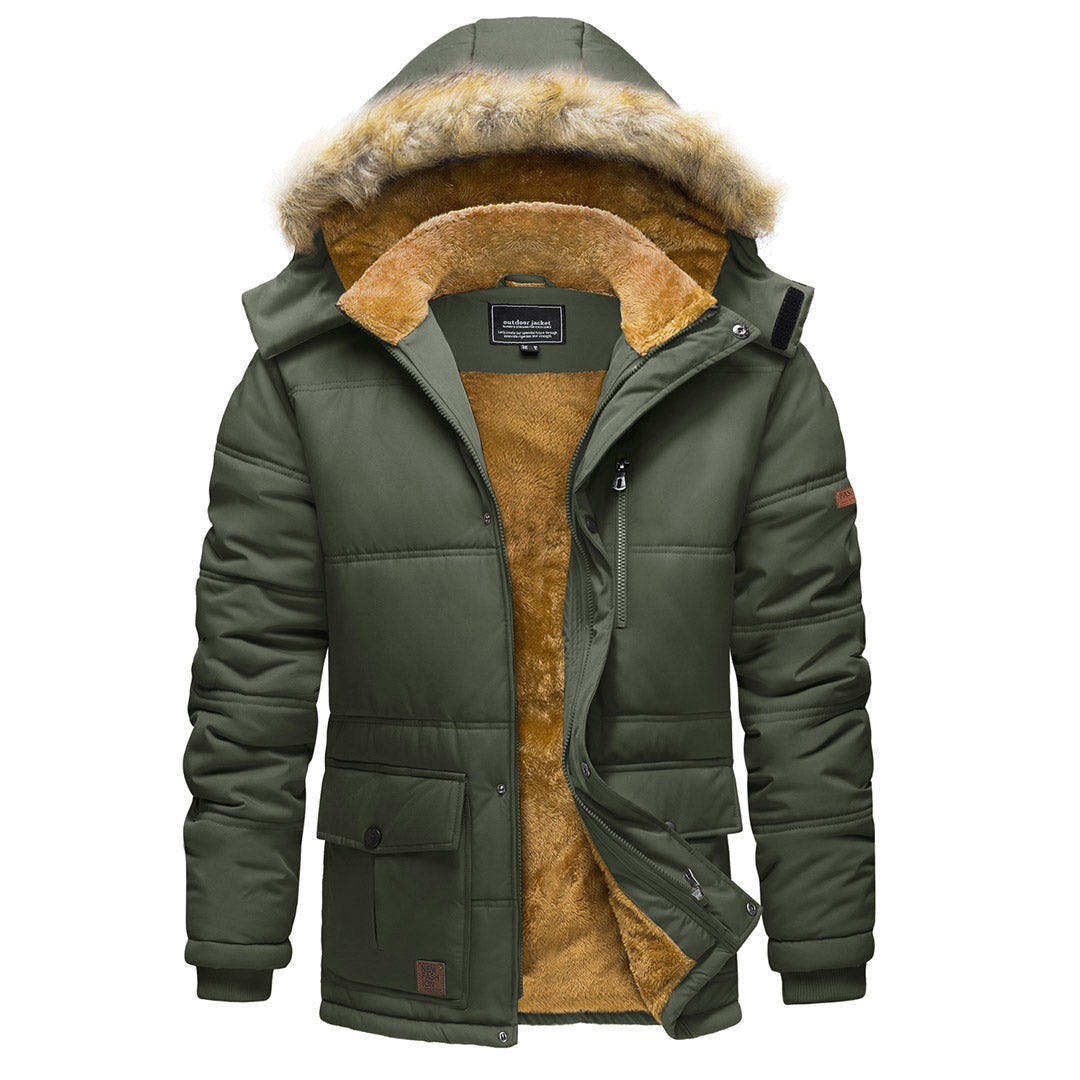 TACVASEN Army Green Men's Winter Jacket with Hood Water Repellent Windproof Coat