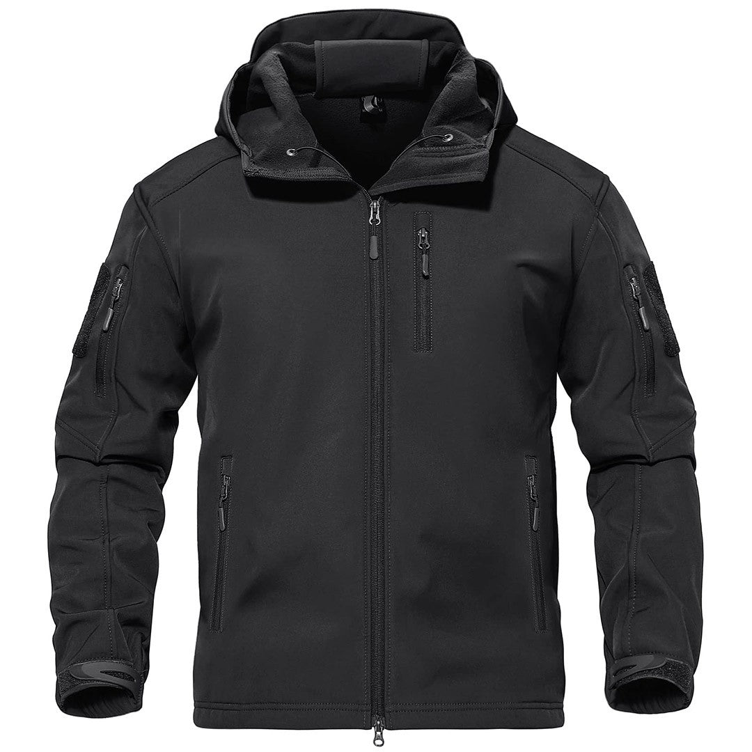 TACVASEN Black Men's Tactical Jacket with Hood Softshell Coat