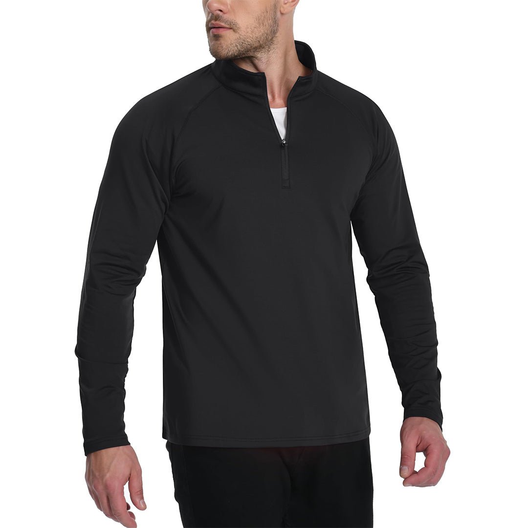TACVASEN Black Men's 1/4 Zip Athletic Pullover Fleece Lined Sweatshirts