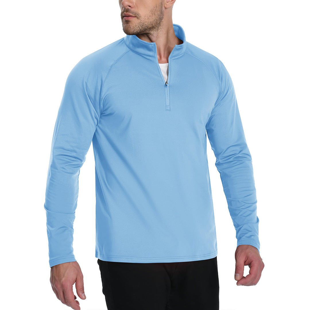 TACVASEN Light Blue Men's 1/4 Zip Athletic Pullover Fleece Lined Sweatshirts