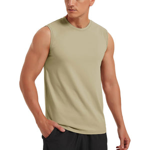 TACVASEN Khaki Men's Bodybuilding Tank Tops Cotton Workout T-Shirts