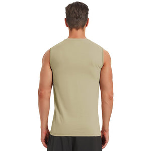 TACVASEN Khaki Men's Bodybuilding Tank Tops Cotton Workout T-Shirts