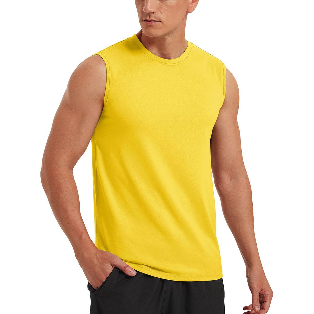 TACVASEN Yellow Men's Bodybuilding Tank Tops Cotton Workout T-Shirts