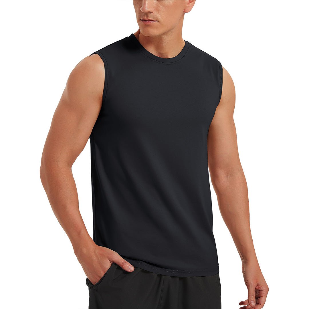 TACVASEN Black Men's Bodybuilding Tank Tops Cotton Workout T-Shirts