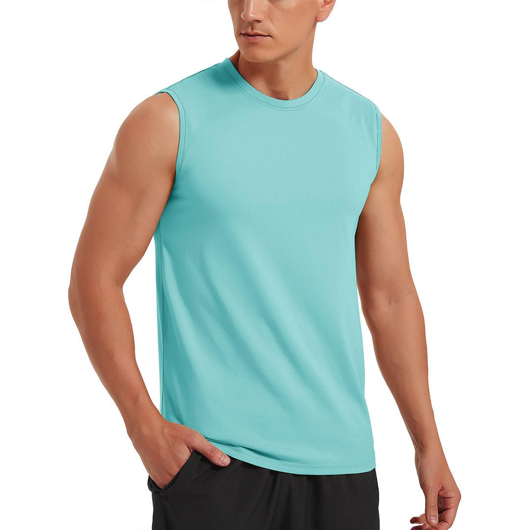 TACVASEN Light Lake Blue Men's Bodybuilding Tank Tops Cotton Workout T-Shirts