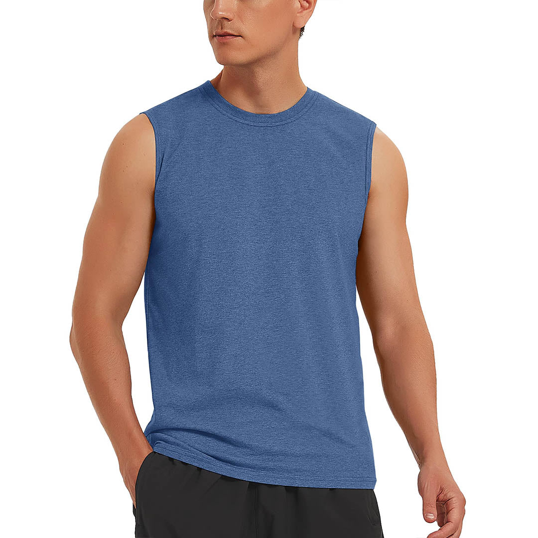 TACVASEN Grey Blue Men's Bodybuilding Tank Tops Cotton Workout T-Shirts
