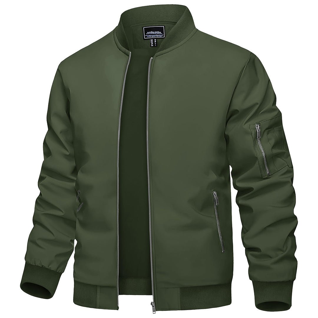 TACVASEN Army Green Vintage Bomber Flight Jacket Zip - Pocket