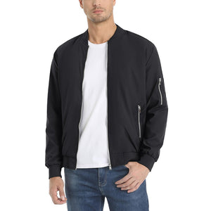 TACVASEN Black Vintage Bomber Flight Jacket Zip - Pocket