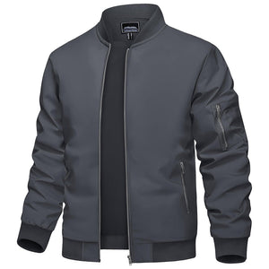 TACVASEN Dark Grey Vintage Bomber Flight Jacket Zip - Pocket