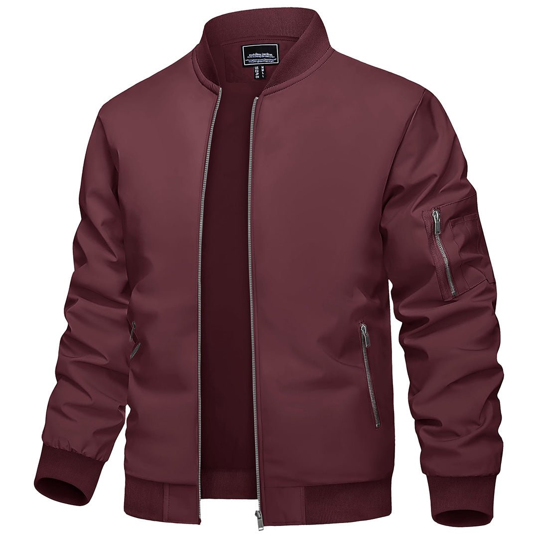 TACVASEN Wine Red Vintage Bomber Flight Jacket Zip - Pocket