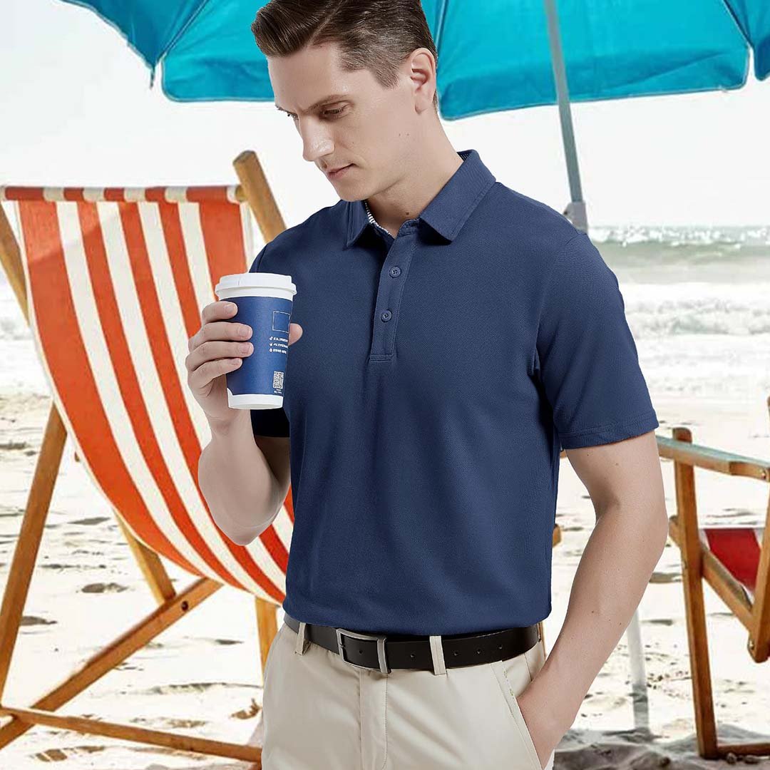 TACVASEN Black Men's Cotton Pique Short Sleeve Classic Fit Polo Shirt