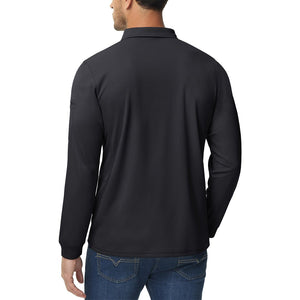 TACVASEN Black Long Sleeve Quick Dry Tactical Performance Polo Shirt