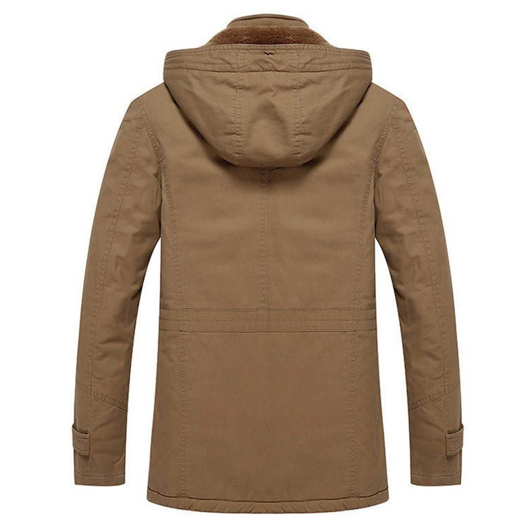 TACVASEN Khaki Men's Winter Fleece Lined Cargo Jackets with Hood