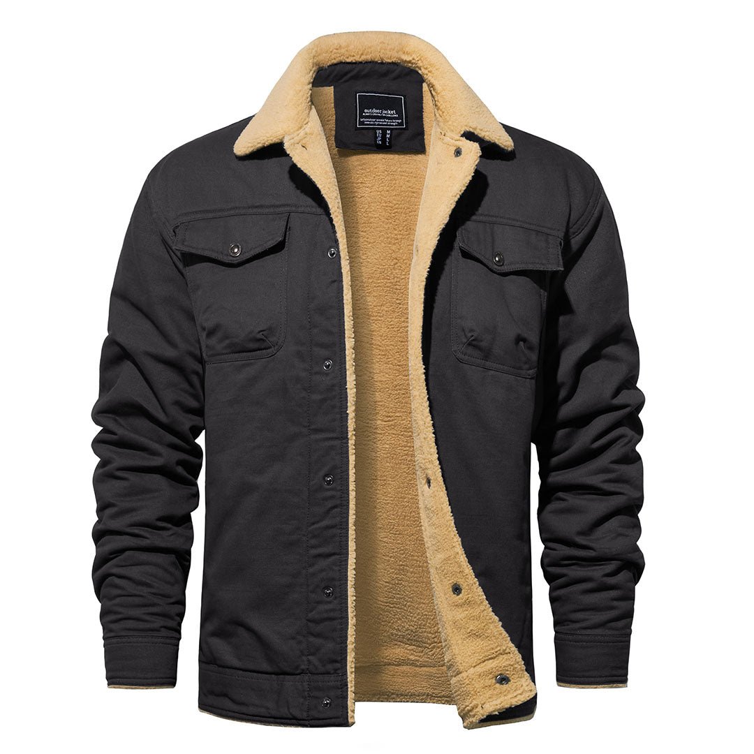 TACVASEN Dark Grey Men's Winter Jacket Sherpa Fleece Lined Cargo Coat with Multi Pockets