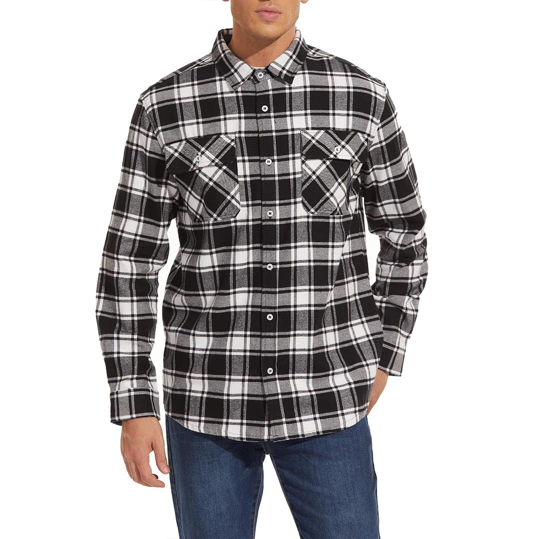 TACVASEN Blue White Men's Cotton Flannel Shirt Plaid Lightweight Jacket