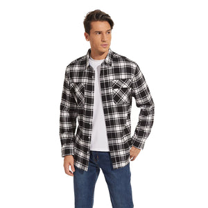 TACVASEN Blue White Men's Cotton Flannel Shirt Plaid Lightweight Jacket