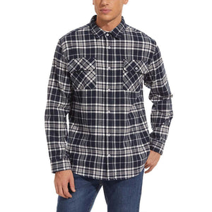 TACVASEN Blue White Men's Cotton Flannel Shirt Plaid Lightweight Jacket