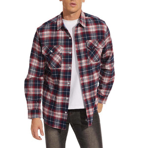 TACVASEN Blue White Men's Cotton Flannel Shirt Plaid Lightweight Jacket