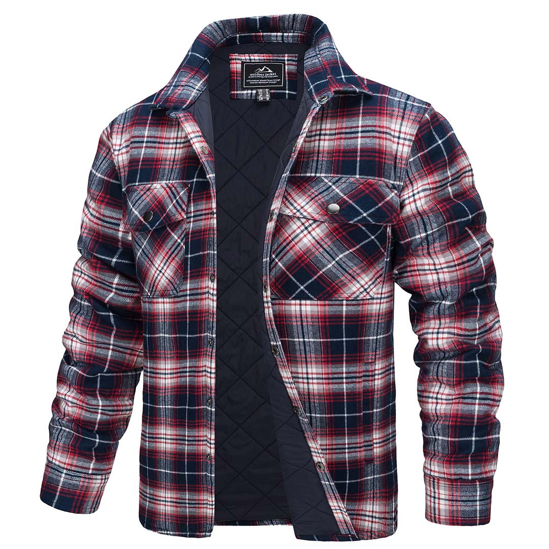 TACVASEN Red White Men's Flannel Shirt Long Sleeve Button Down Jacket