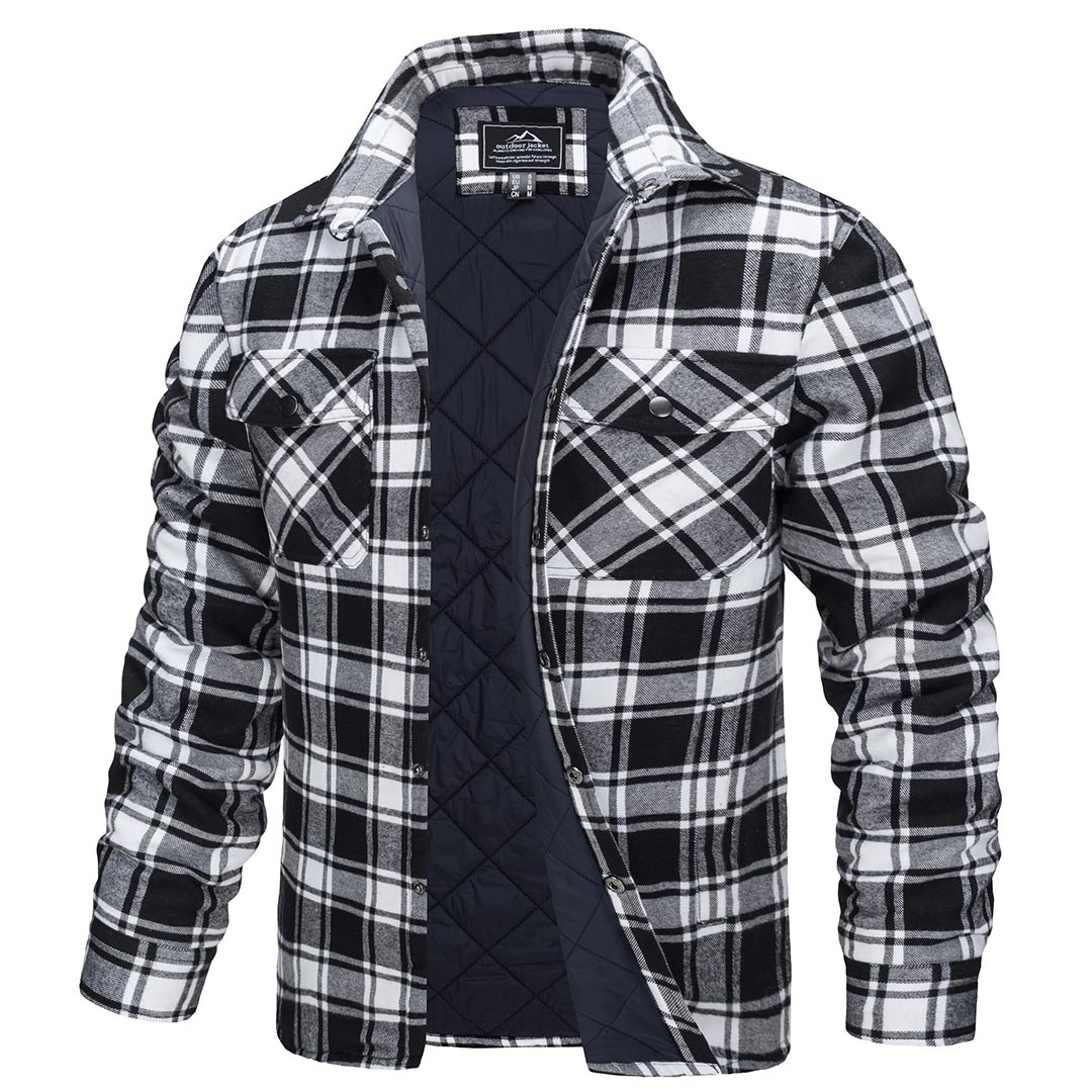 TACVASEN Black White Men's Flannel Shirt Long Sleeve Button Down Jacket