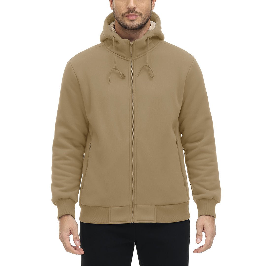 TACVASEN Khaki Men's Fleece Hoodie Jacket Windproof Winter Coats