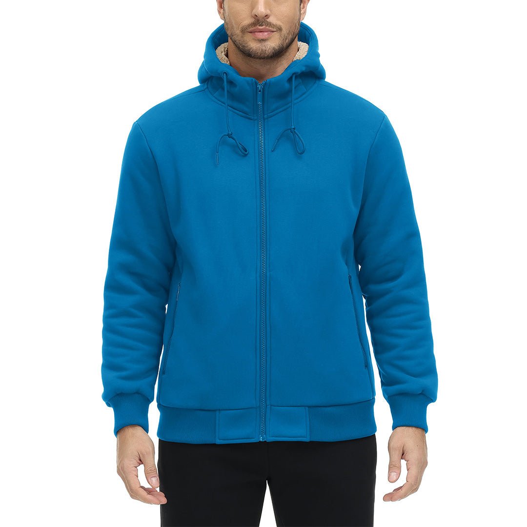 TACVASEN Blue Green Men's Fleece Hoodie Jacket Windproof Winter Coats
