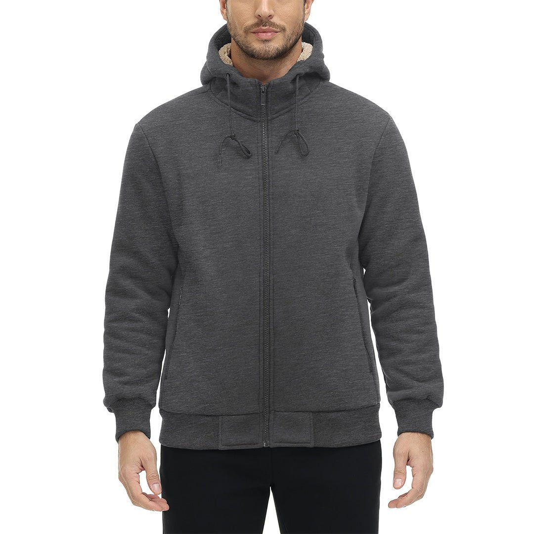 TACVASEN Dark Grey Men's Fleece Hoodie Jacket Windproof Winter Coats