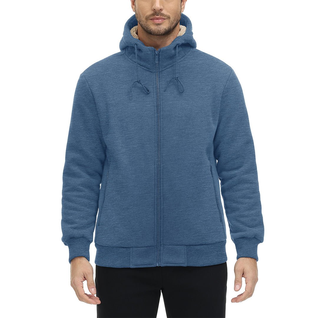 TACVASEN Grey Blue Men's Fleece Hoodie Jacket Windproof Winter Coats