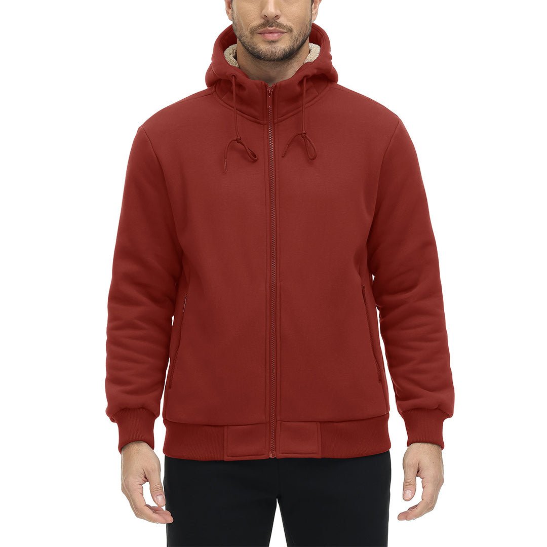 TACVASEN Orange Red Men's Fleece Hoodie Jacket Windproof Winter Coats