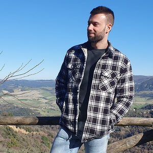 TACVASEN Black White Flannel Shirt Jacket Fleece - Lined Multi Pockets
