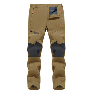 TACVASEN Khaki Men's Fleece Lined Windproof Water Resistant Ski Pants