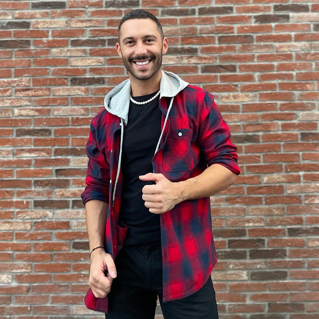 TACVASEN Blue White Men's Buffalo Plaid Hooded Casual Shirt Jacket