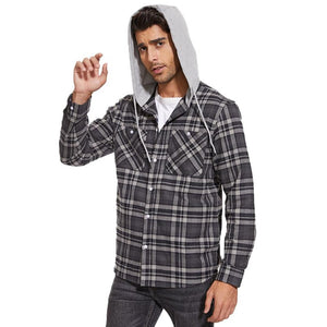 TACVASEN Blue White Men's Buffalo Plaid Hooded Casual Shirt Jacket