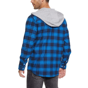 TACVASEN Blue Men's Buffalo Plaid Hooded Casual Shirt Jacket