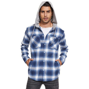 TACVASEN Blue White Men's Buffalo Plaid Hooded Casual Shirt Jacket