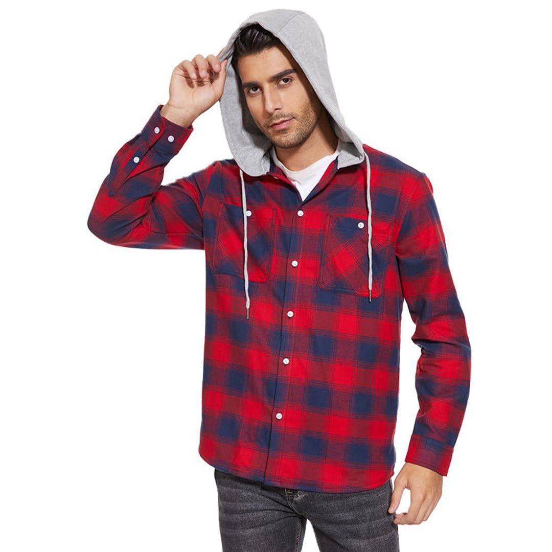 TACVASEN Blue White Men's Buffalo Plaid Hooded Casual Shirt Jacket