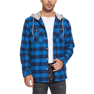 TACVASEN Blue Men's Buffalo Plaid Hooded Casual Shirt Jacket